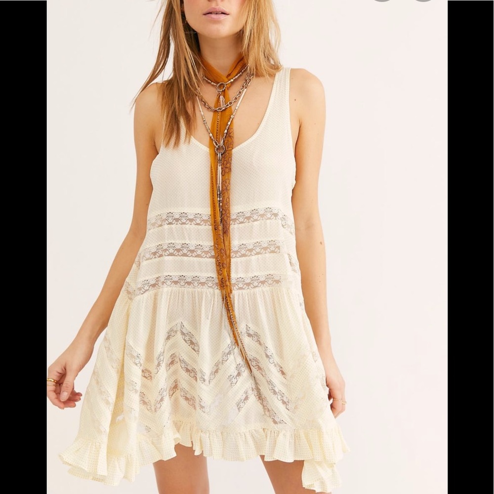 Free People Voile and Lace Trapeze Slip in Tea